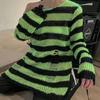 New Goth Punk Gothic Sweater Oversized Pullovers Women Striped Cool Hollow Out Hole Broken Jumper Harajuku Aesthetics Sweater