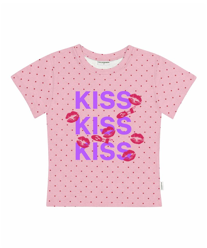 ESCAPEFROM Футболка с принтом Kiss Kiss Kiss Точки Приталенная Короткий рукав Розовый