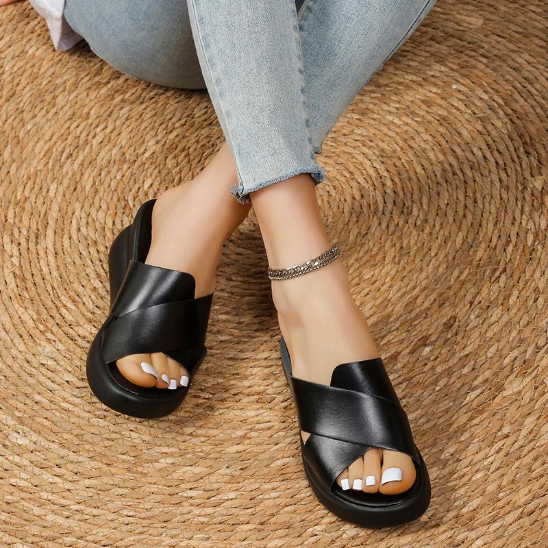 Wedge Heel Sandals Women's  Summer New Fashion Muffin Open-toe Fairy Style Outside Wear Thick-soled Shoes Women