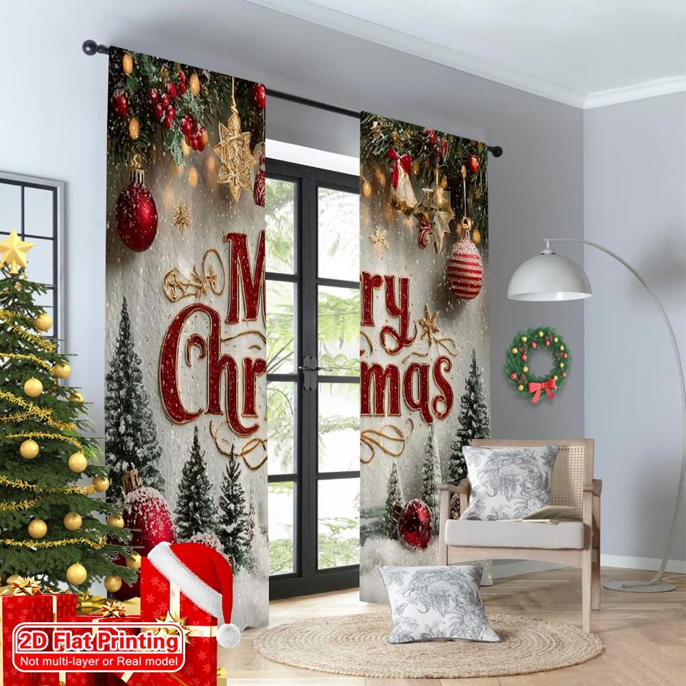 2 шт. 2D плоская печать Рождественские шторы с надписью merry christmas Ткань Без электричества Украшения для вечеринки Идеально для эстетичной комнаты