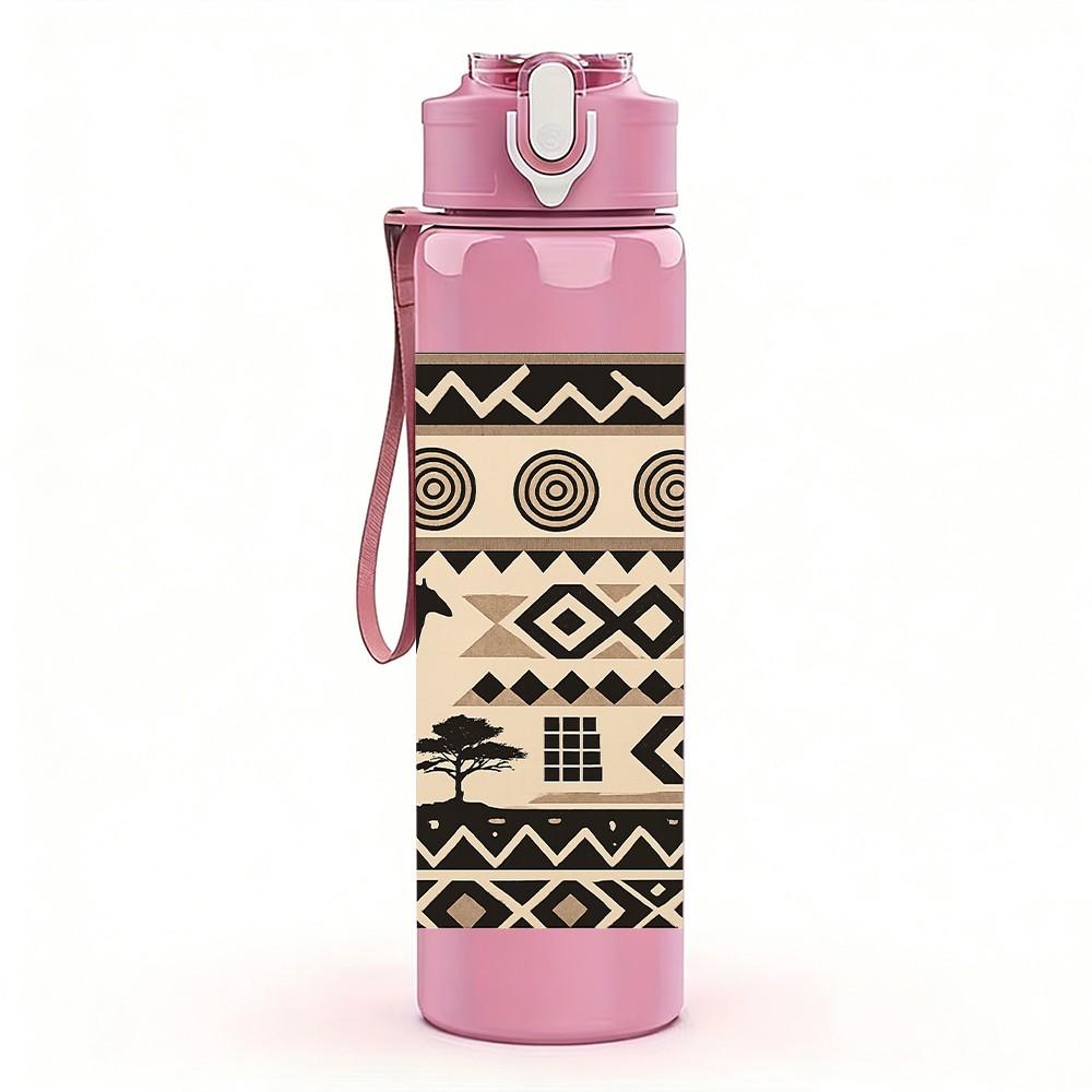 1PC Ethnic Tribal Animal Pattern Print 750ml Color Plastic Sports Water Bottle Leakproof Flip Straw Lid Suitable for Sports Office Home Use