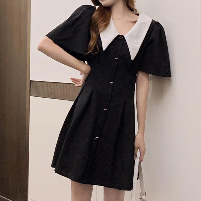 Женское платье с воротником-куклой, летнее, для полных, мм, зарубежная мода, утягивающее, А-силуэт, маленькое платье