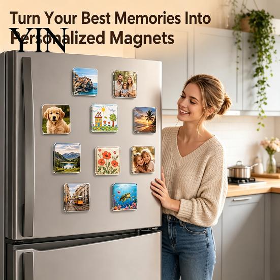 Picture Magnet Making Kit 10/20/50Pcs DIY Fridge Kit, Clear Acrylic Magnetic Photo Frame with Adhesive Backing, Custom Set for Crafts Frames
