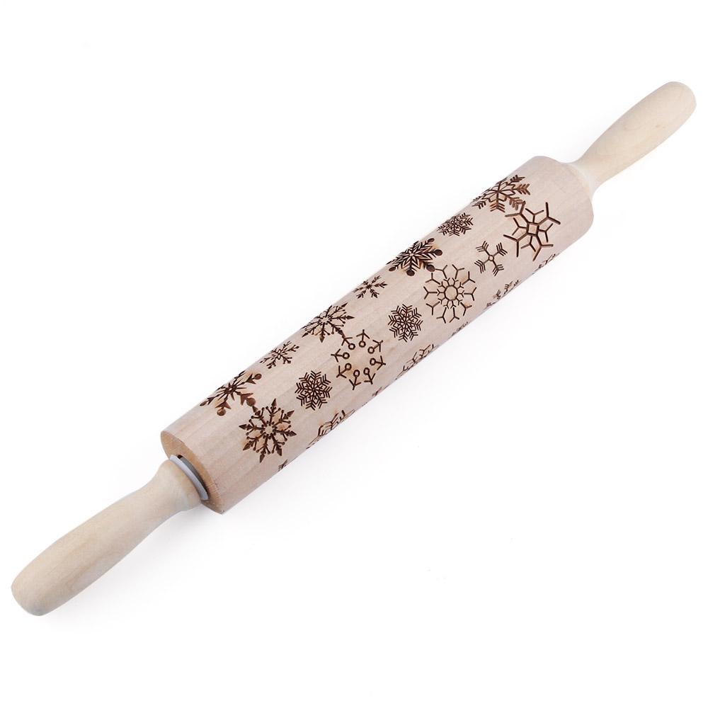Wooden Rolling Pin Embossing Baking Cookies Noodle Biscuit Fondant Cake Dough Patterned Roller