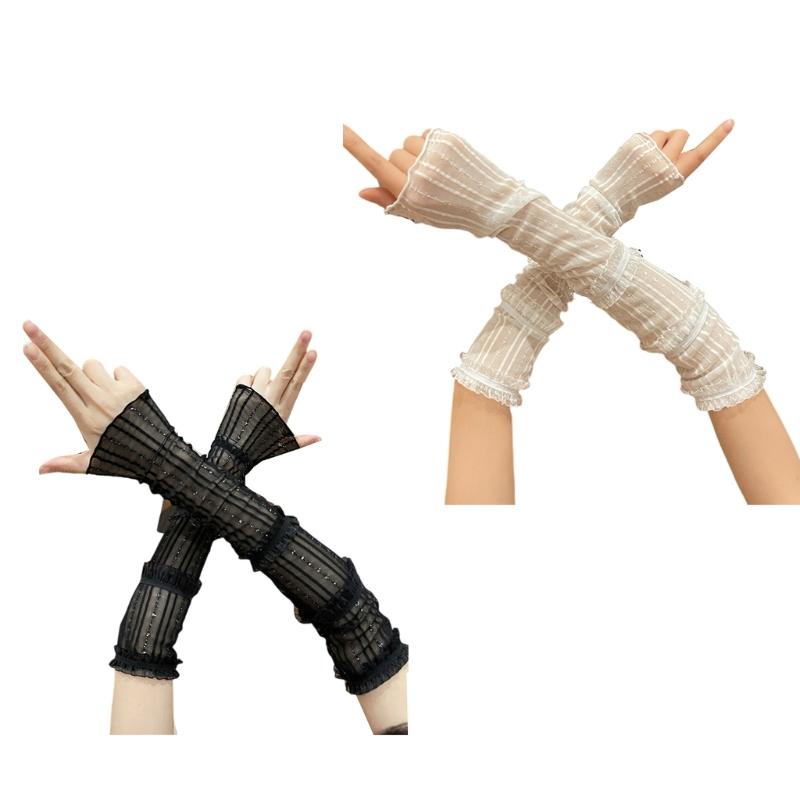 Рукав с плиссированной кружевной отделкой, эластичные солнцезащитные перчатки, женский рукав для вождения