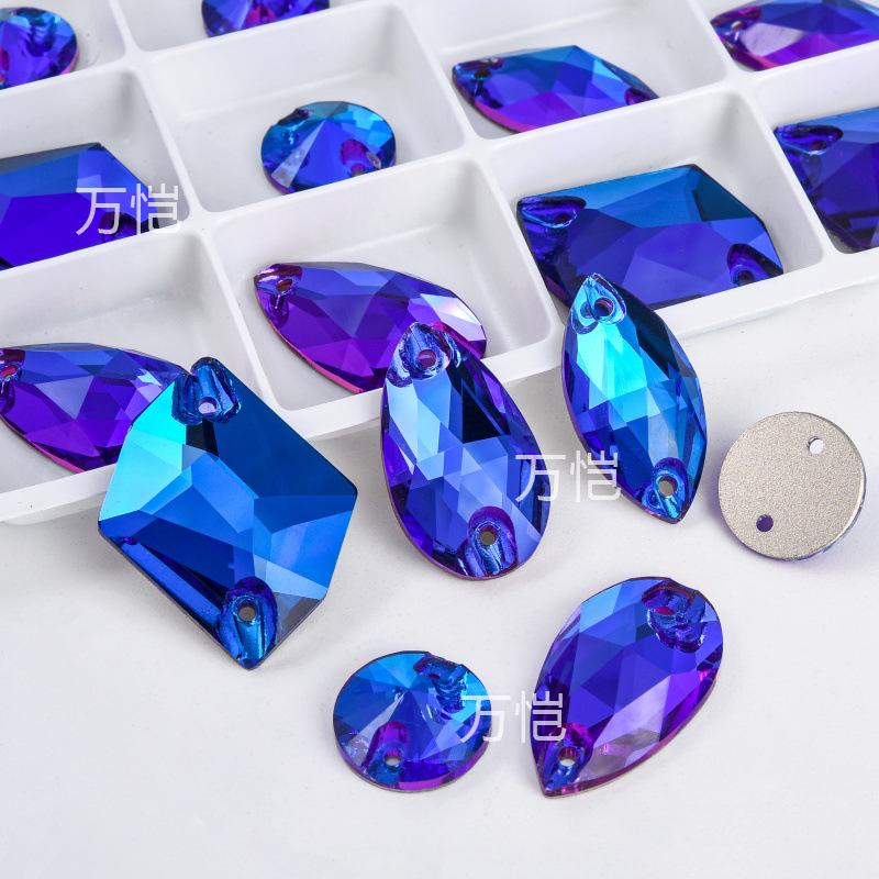 Mixed Shape Gold Bottom Hand-Sewn Drill, Water Drop Horse Eye Satellite Double Hole Flat Buckle Diy Clothing Accessories Accessories Rhinestone