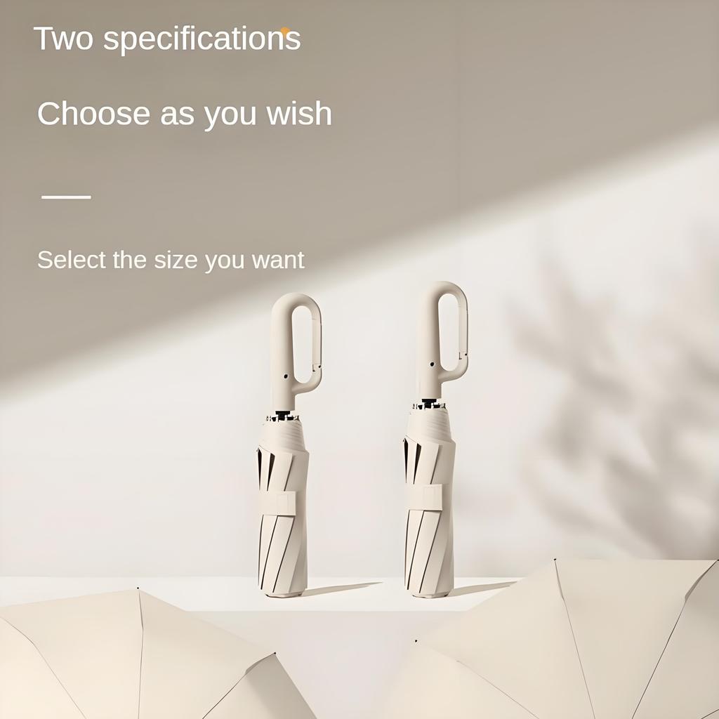 10-Rib Windproof Reverse Umbrella with Carabiner, Reflective Stripe for Rain & Sun Protection (Auto Fold)