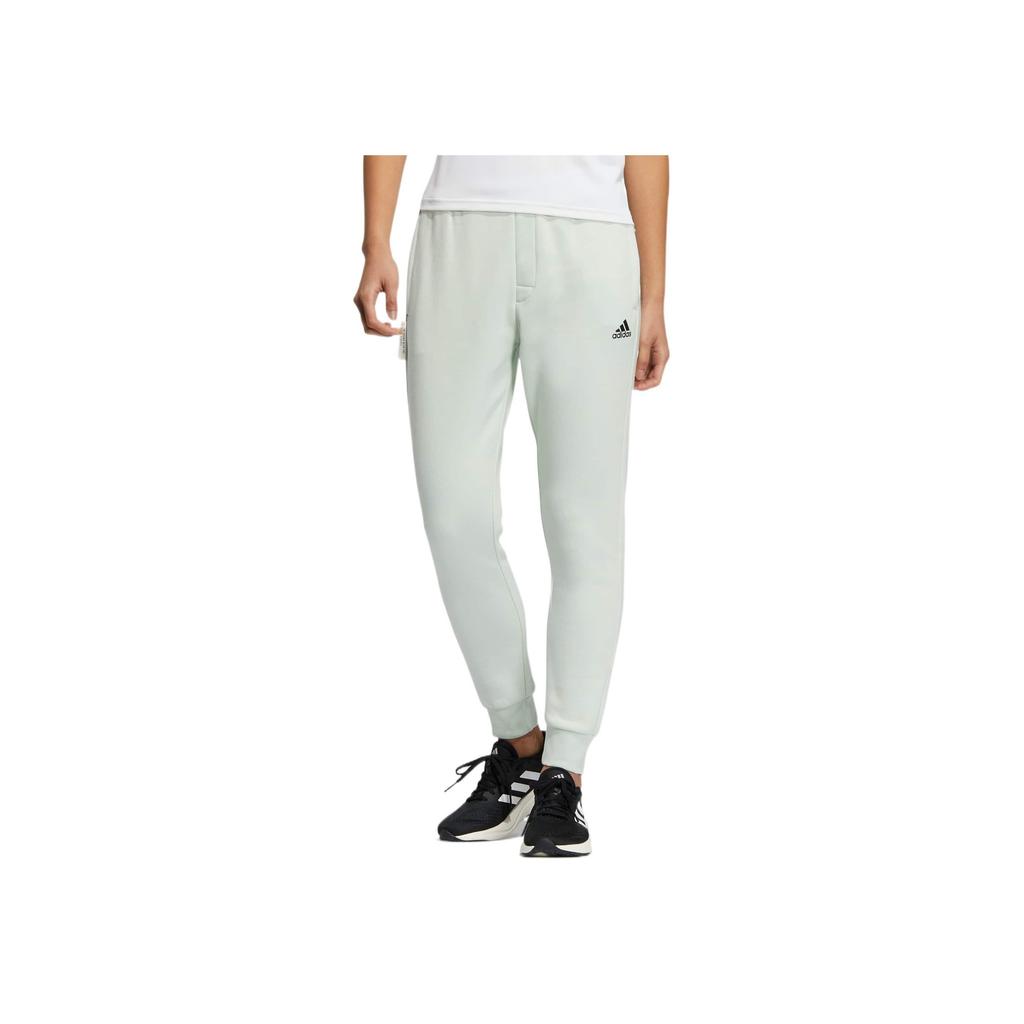 Adidas Solid Color Elastic Waistband Logo Embroidered Jogger Pants Women Bottoms Light-Green IB2750