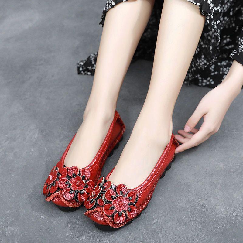 Высококачественные балетки с цветочным принтом в стиле ретро, женская обувь, новые трендовые лоферы, женская обувь из натуральной кожи, женские шлепанцы, мягкие мокасины