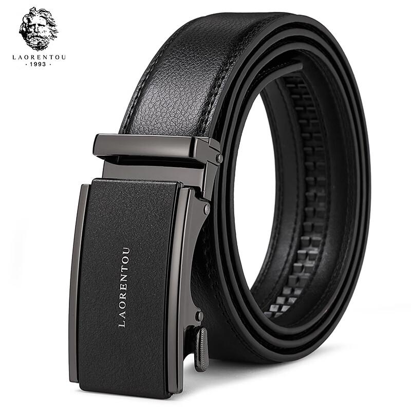 LAORENTOU Men's Leather Automatic Buckle Belt Cowhide Casual Business Waistband Gift for Men Practical Birthday Present