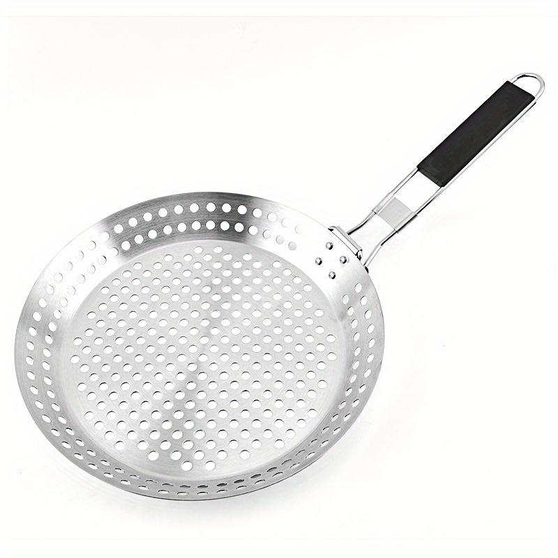 Stainless Steel BBQ Grill Pan , Round Perforated Grilling Basket with Handle, Outdoor Grill Topper for Vegetables, Meat, Pizza
