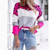 Women's Leopard Print Round Neck Casual Sweater Pullover Knit Round Neck Long Sleeve Bottoming Shirt