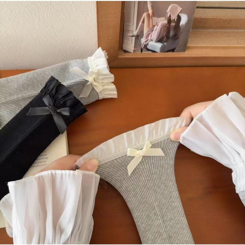 Female Spring and Summer New Simple White Bow Lace Lace In The Tube Socks