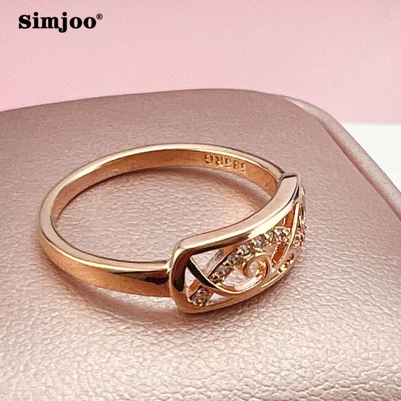 SIMJOO Цирконовое кольцо Женское прямоугольное полое кольцо с резным цветком