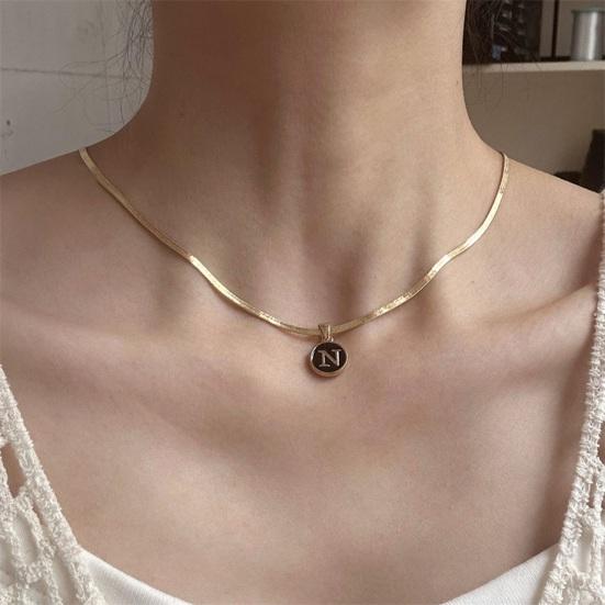 Black Letter Round Pendant Necklace 26 Letter Snake Chain Necklace Women Adjustable