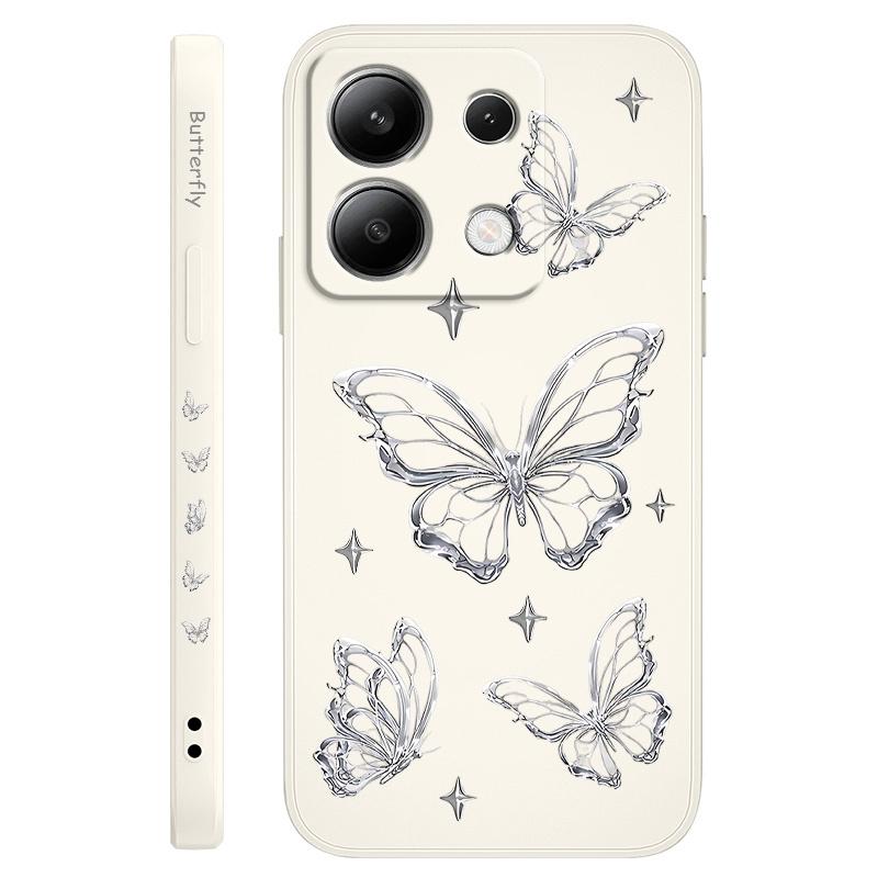 Silver Butterfly Phone Case For Xiaomi Redmi Note 14 13 12 12S 11 11S 10 10S 9 9S Pro Plus 4G 5G Liquid Silicone Cover
