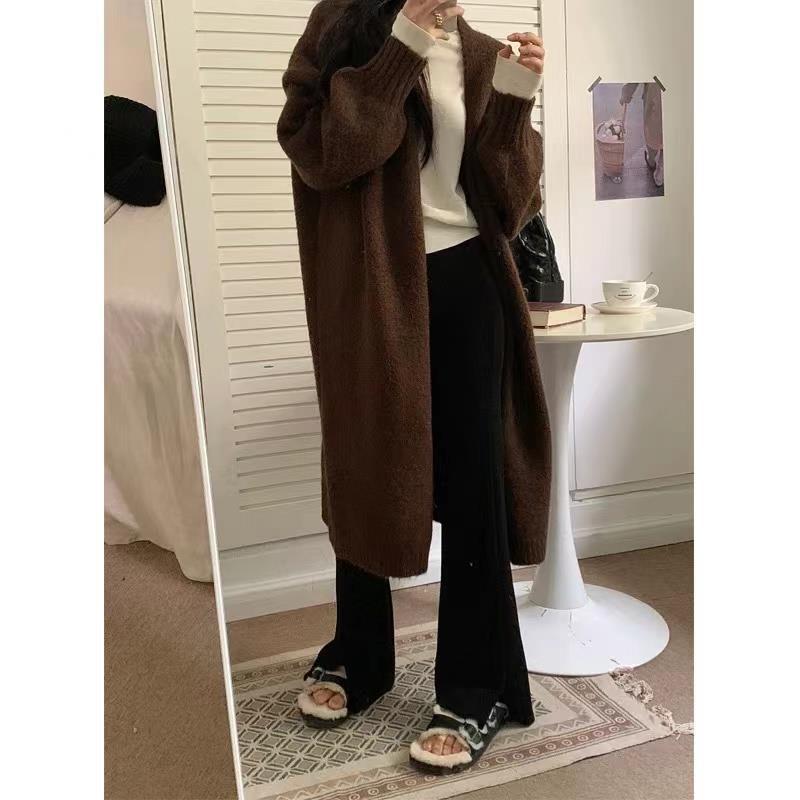 Корейский вязаный кардиган осень-зима мятный мамбо стиль мягкий, нежный, ленивый и свободный свитер средней длины выше колена куртка