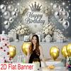 2D FLAT Banner Silver Crown Happy Birthday Party Photo Booth Background Cloth