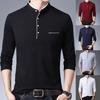 Мужская новая модная мужская футболка с воротником-стойкой с длинным рукавом, чистая рубашка, топ