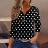 Жен. Футболка Футболка С принтом Пуговицы Рукав 3/4 Повседневные Выходные Мода Классический Классический V-образный вырез Обычный Верх