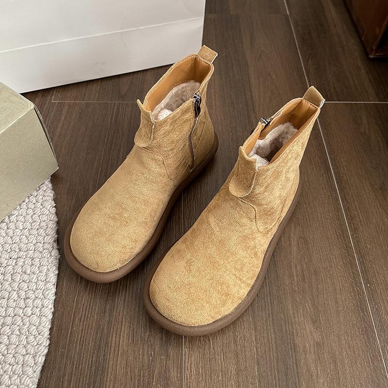 Низкий каблук с круглым носком, современные ботинки на молнии на плоской подошве с женской обувью 2024 года, высококачественные весенне-осенние однотонные лаконичные женские ботинки