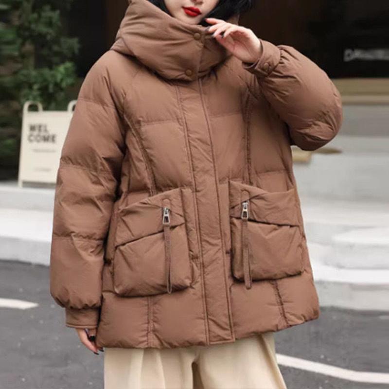 Down Jacket Hooded Women's Winter Short Fashion White Duck Down Coat Plus Size