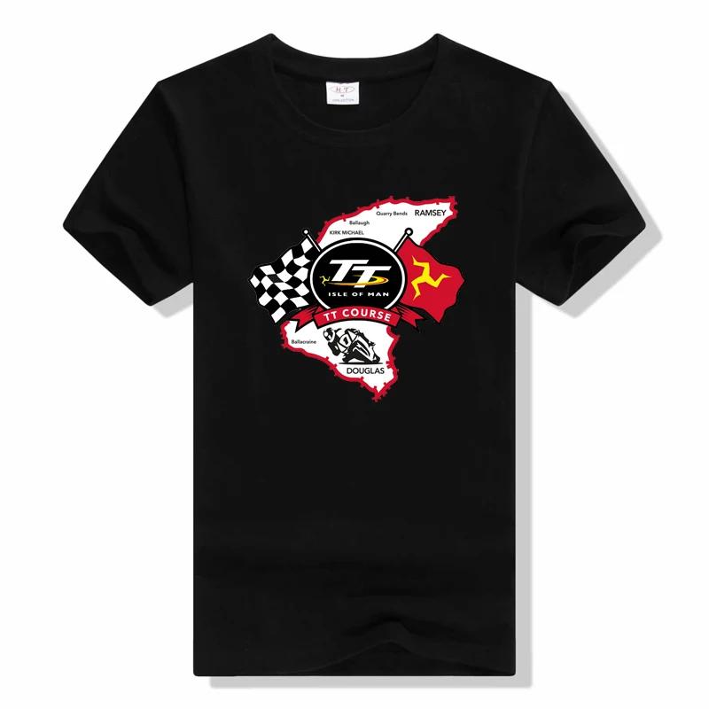 Футболка Isle Of Man TT Хлопковые футболки Круглый воротник Мотоциклетные футболки для шоссейных гонок Топы с коротким рукавом Печатная футболка
