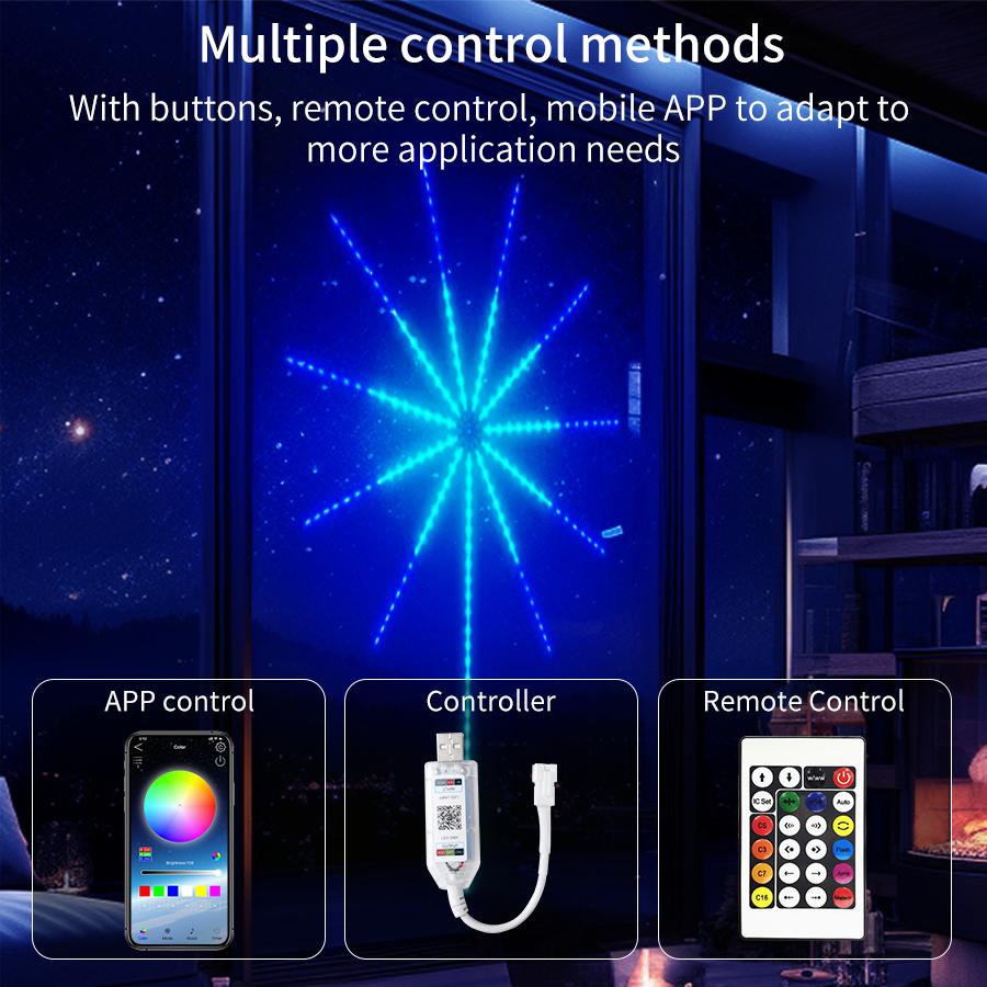 Светодиодная лента для фейерверков RGB с Bluetooth-приложением, управление через USB, цветная музыка для свадебной вечеринки, спальни, декора, освещения