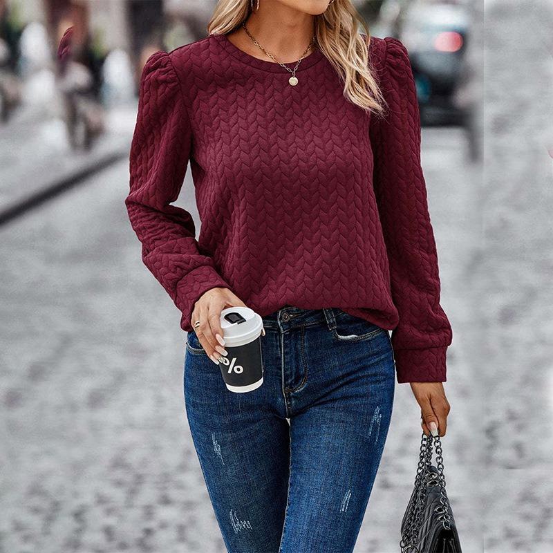 YYFS Women's Fashion Casual Spring Fall Solid Color Print Long Sleeve O-Neck Blouses & Shirts