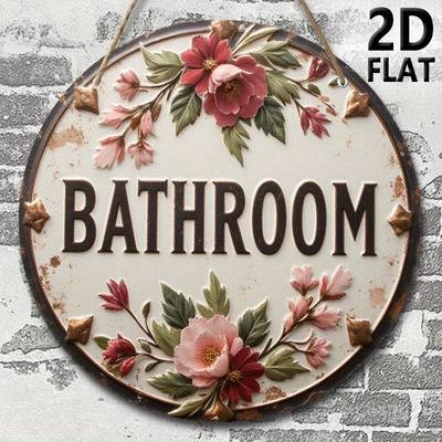 CIFBUY Rustic Aluminum Wall Art Waterproof Durable Round Floral Bathroom Sign Home Decor