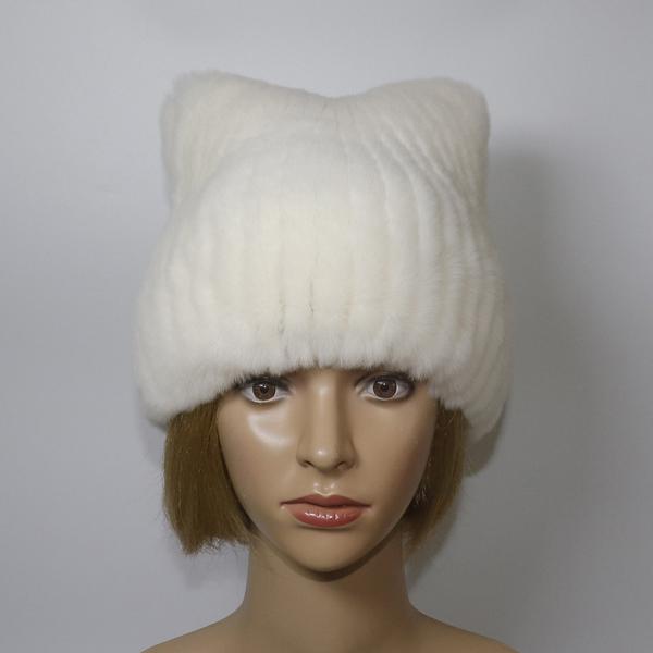 Зимняя модная меховая шапка для девочек, пушистая, теплая, из натурального меха кролика Рекс, шапки с кошачьими ушками, женская, толстая, хорошего качества, из меха кролика Рекс