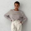 Женский осенне-зимний вязаный топ с круглым вырезом и длинным рукавом в полоску, свободный шикарный свитер