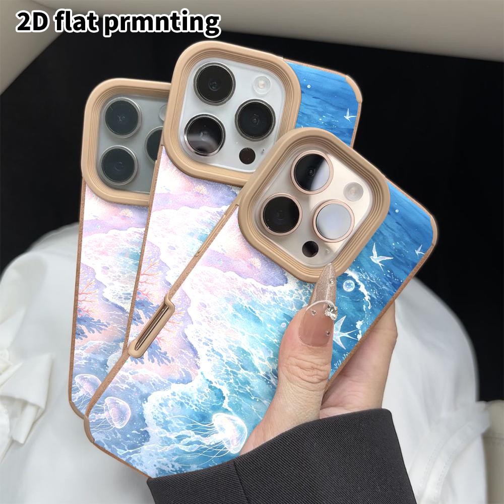 Phone Case: 2D flat lambskin suitable for iPhone 18 17 16 15 14 13 Pro protective case, ocean jellyfish, Christmas and Halloween gifts