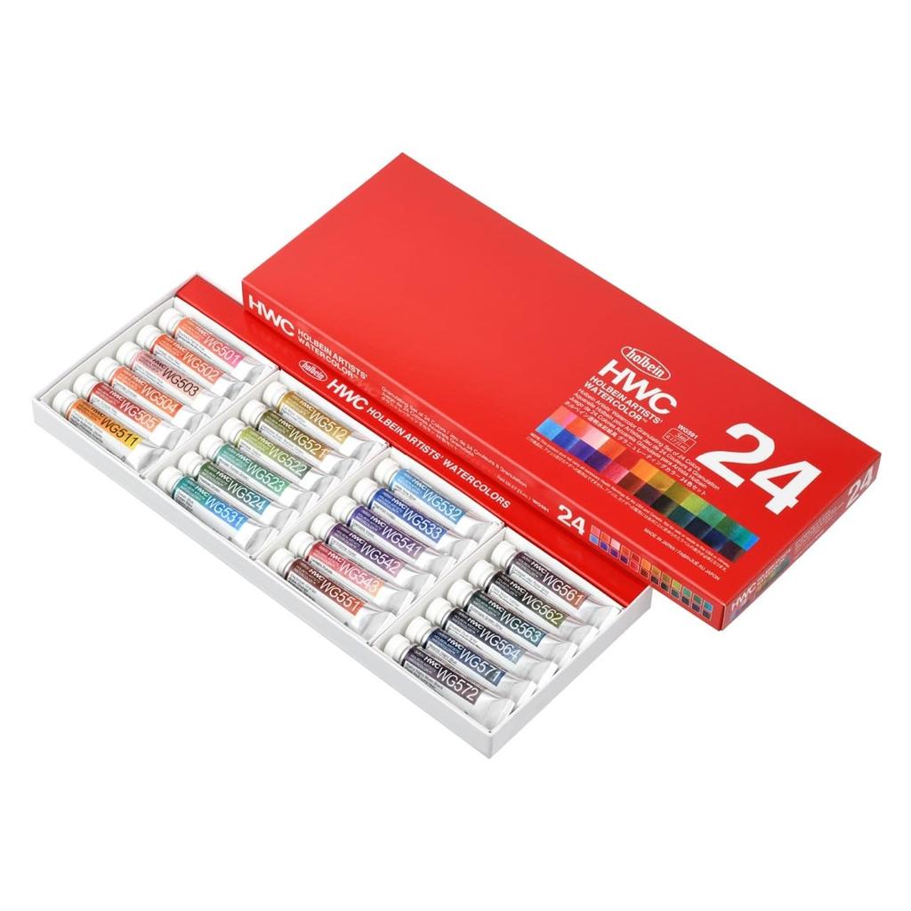 Holbein Artists’ Watercolor Set, 24 Granulating Colors, 5 ml Each