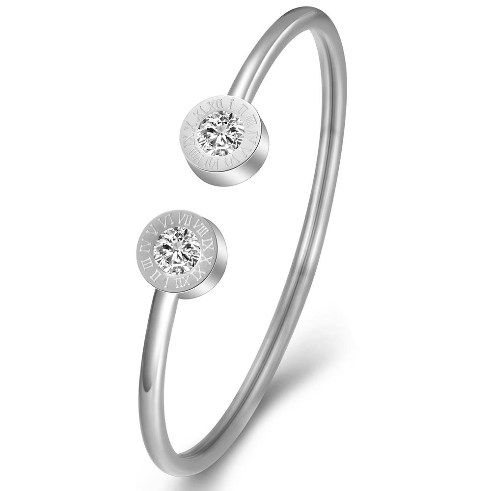 Цифровой браслет из титановой стали Женский браслет с регулируемым отверстием C-образный браслет с инкрустацией цирконом