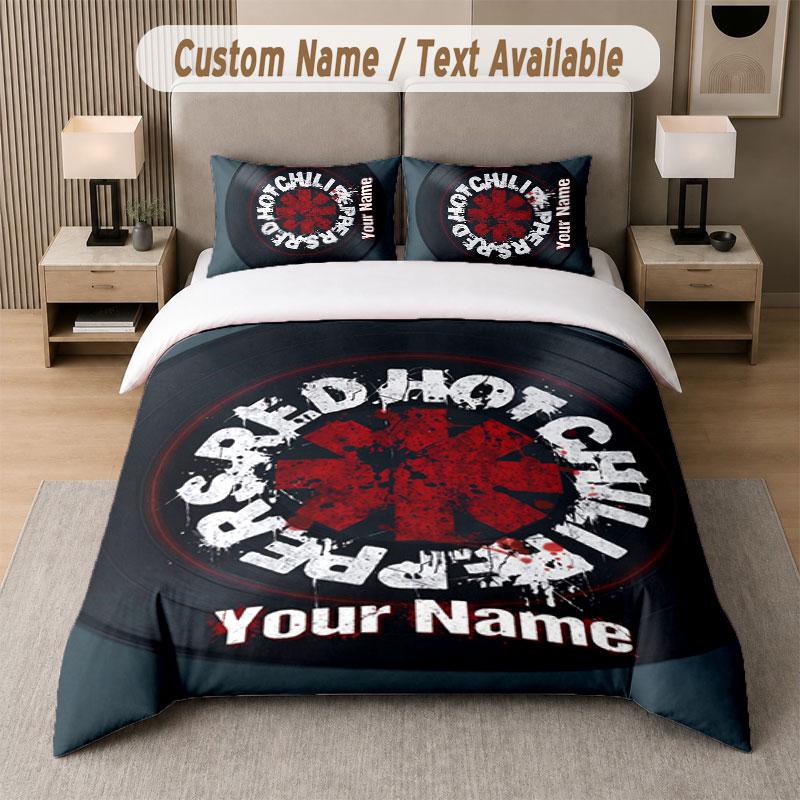 Custom Bedding Set Red Hot Chili Peppers Pattern, Print Name Text 1 Duvet Cover plus 2 Pillowcases Home Textile