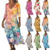 Платья для женщин Винтажный принт Туника с завышенной талией Миди платье Летнее Повседневное платье с рукавом 3/4