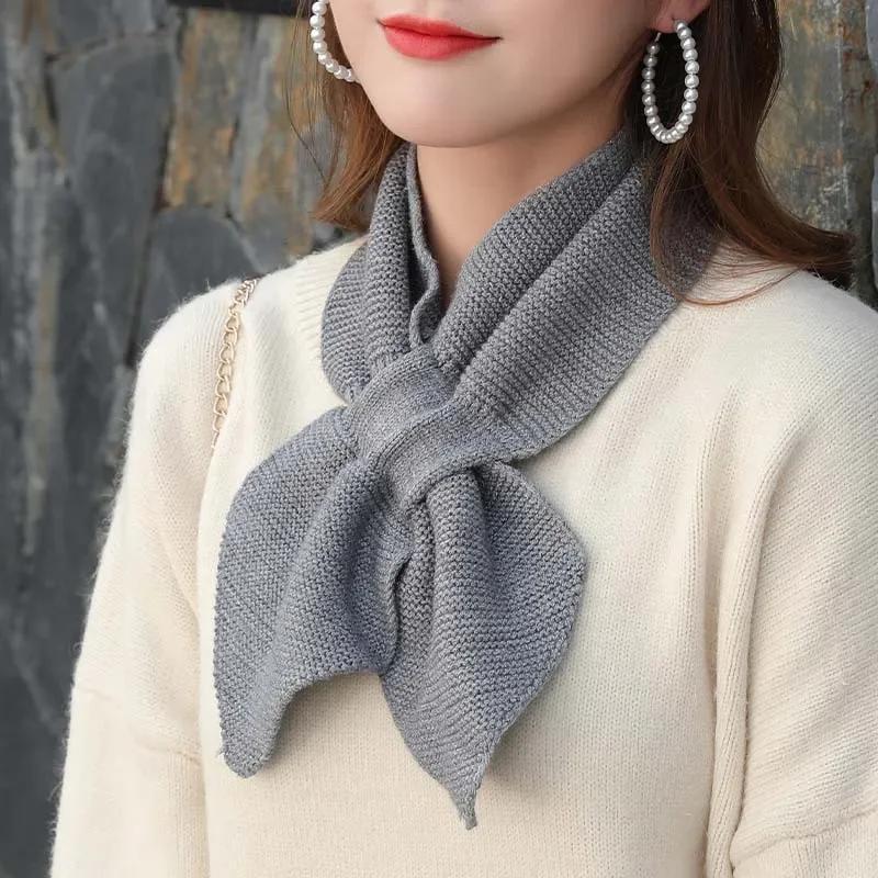 1 Pcs Women Casual Cross Fishtail Scarf Straps Shawl Ladies Autumn Winter Scarf Soft Neck Scarf Girls Knitted Sweater Bowtie
