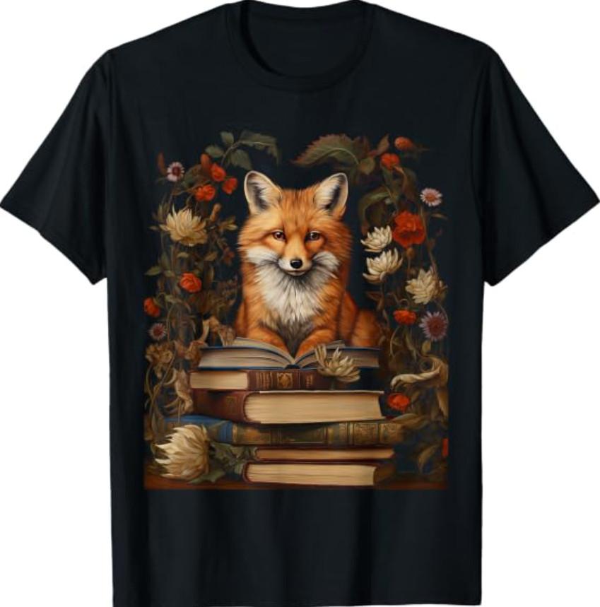 Коттеджкор Эстетика Цветочный Лис с Книгой Милый Гоблинкор Футболка