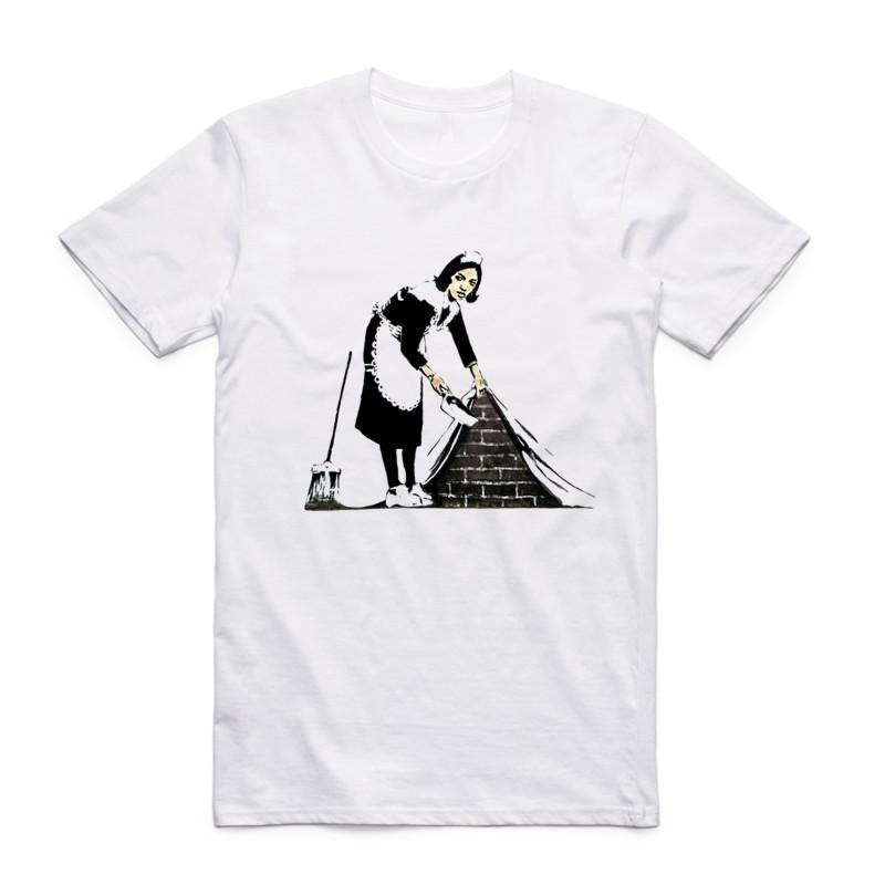 2019 Men Banksy Urban Design Art T-shirt White O-Neck Short Sleeves Summer Hipster Streetwear Cool Casual Top Tee Funny T Shirt