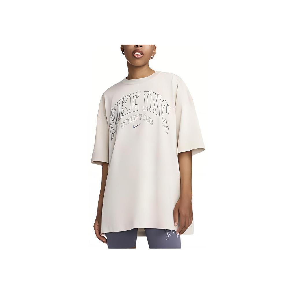 Nike Sportswear Essential Logo Print Comfortable Loose Fit Short Sleeve Drop Shoulder T-Shirt Women tops Light-Gray HJ6527-072