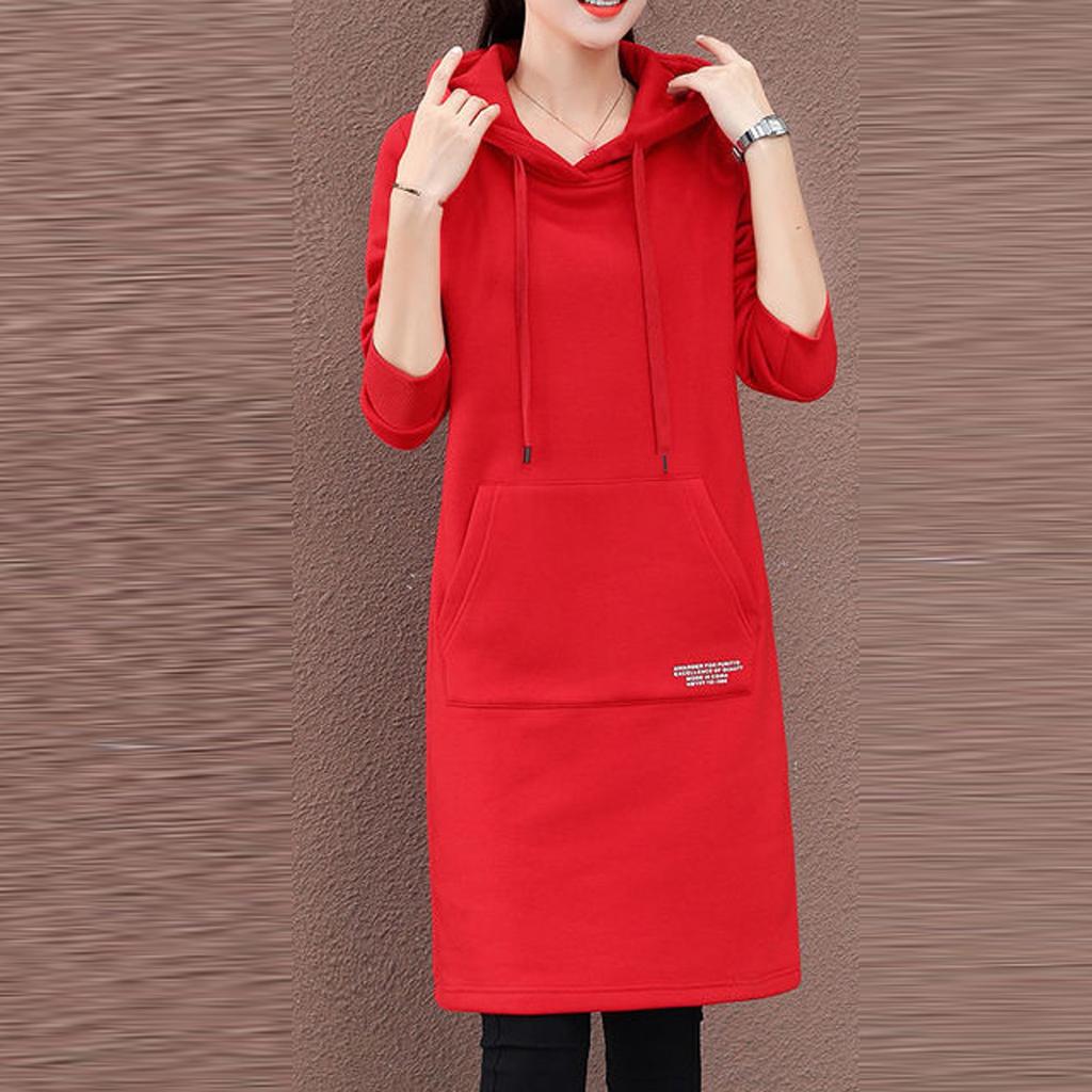 Зимнее женское повседневное модное платье с капюшоном длиной до колена с надписью Lady Sleeve