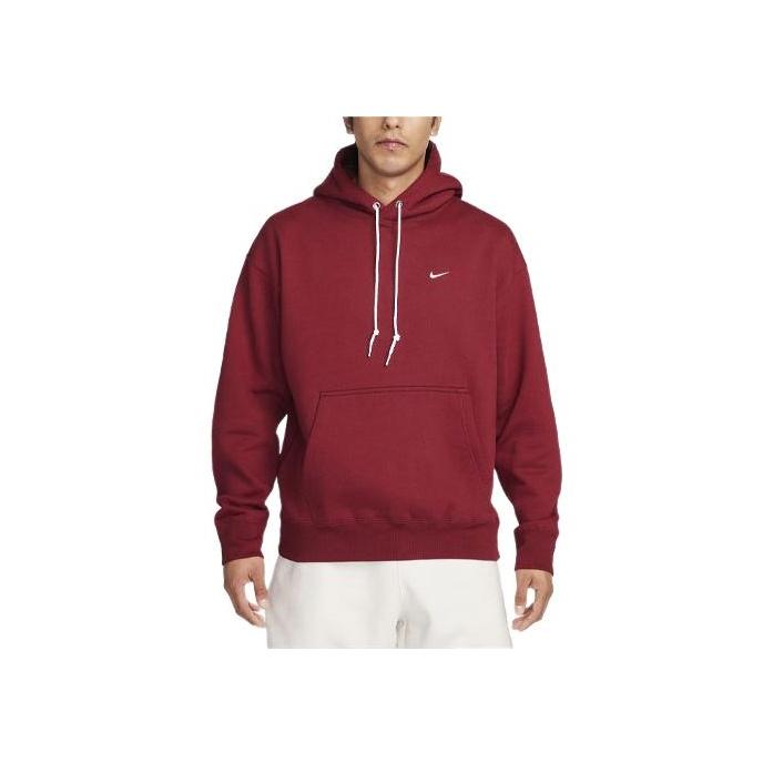 Nike Толстовка с капюшоном Solo Swoosh Solid Color Logo Drawstring, мужская, темно-красная, DX1355-677