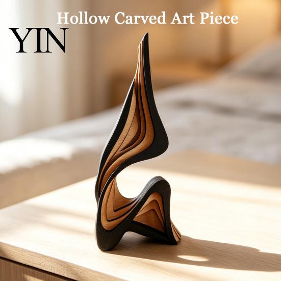 High End Decorative Gift Abstract Wood Art Sculpture, Modern Minimalist Solid Figurine for Living Handcrafted Wooden Decor Room Tabletop Decor,