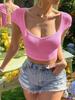 Женская футболка с коротким рукавом, женская ультра-короткая футболка с v-образным вырезом и открытой спиной, сексуальная футболка с короткими рукавами
