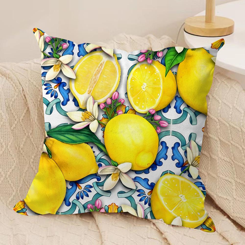 Lemon Art Design fashion Cushion Cover Silky Short Plush Invisible Zipper Dustproof Sofa Pillow Case for Home Decor