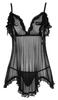 Cottelli LINGERIE - Hot Mesh Nightie with Bows + Thong Black L