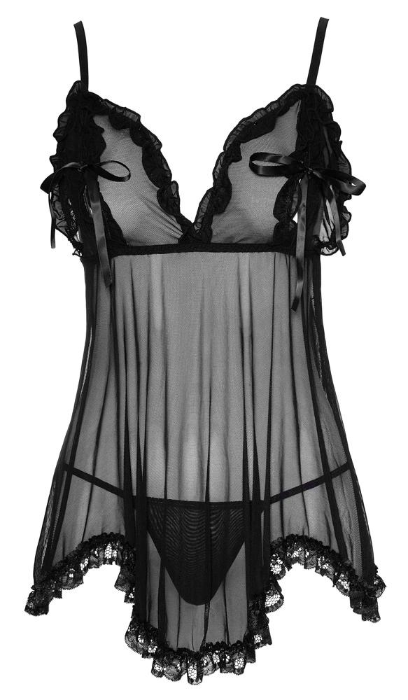 Cottelli LINGERIE - Hot Mesh Nightie with Bows + Thong Black L