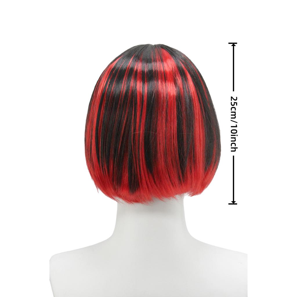 Black and Red Color Matching Neat Bangs Bobo Head Synthetic Wig | Gothic Wind Holiday Party Performance Preferred Wig | Vampire