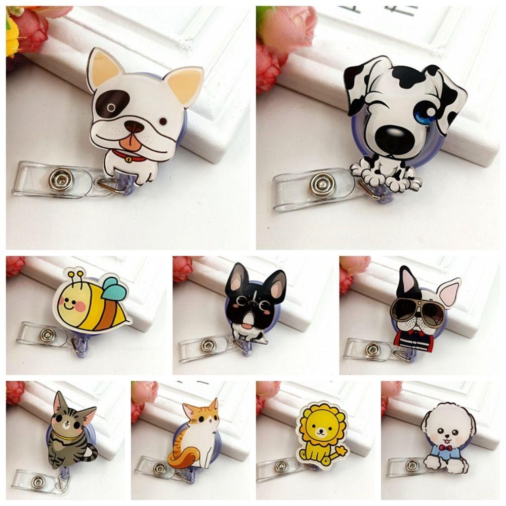 Cartoon Animals Dog Badge Holder Retractable Easy Pull Buckle Nurse Badge Reel Doctor Students